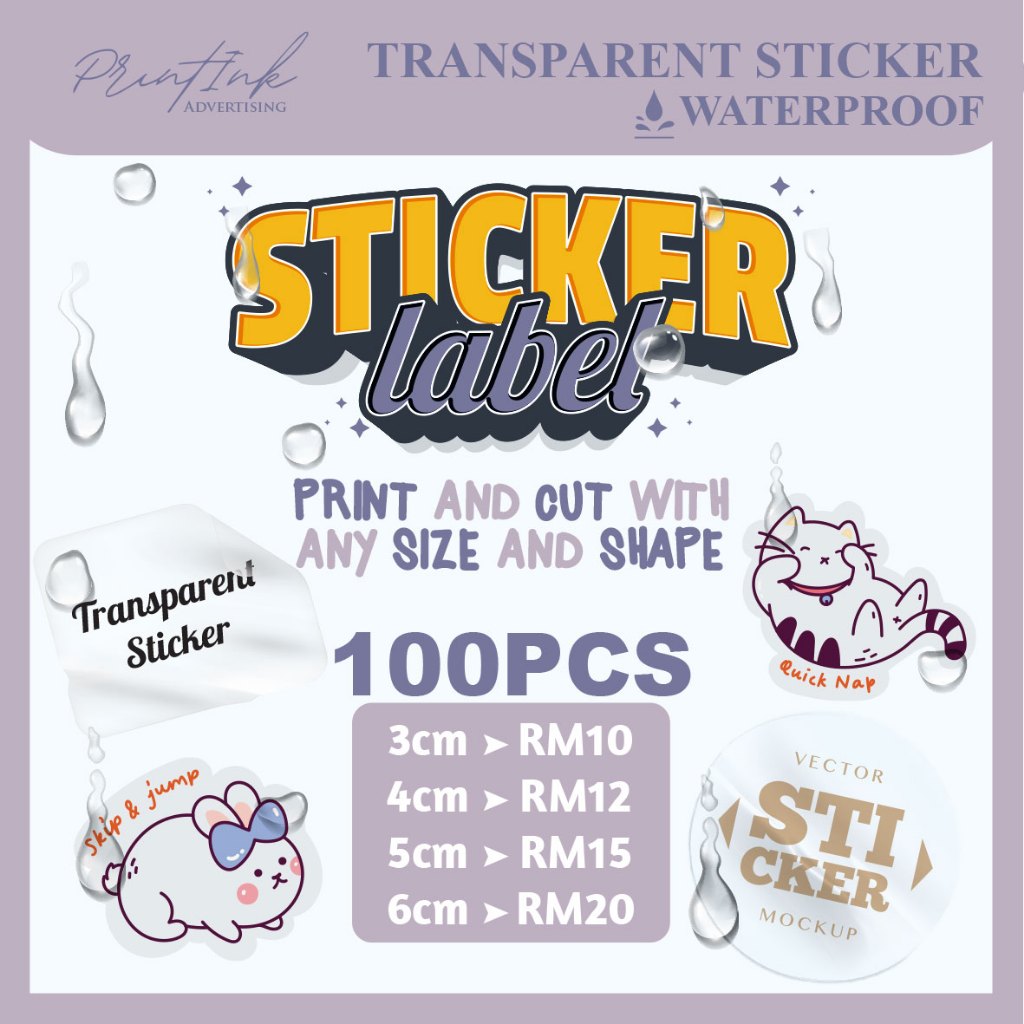 Custom Transparent Sticker Label Printing Product | 3cm to 6cm | 100PCS ...