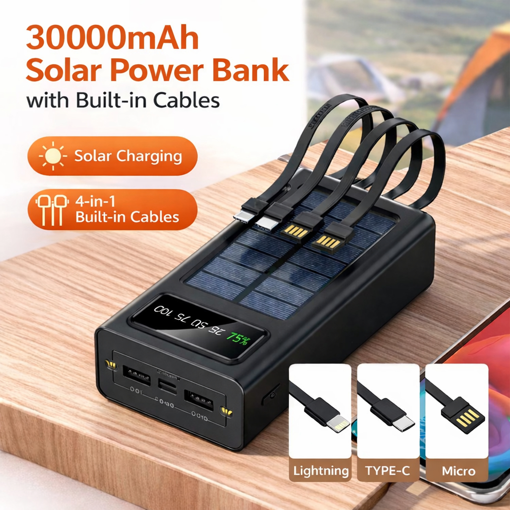 MASBER Solar Powerbank 100000mAh solar with 4 Cable Power Bank Besar T