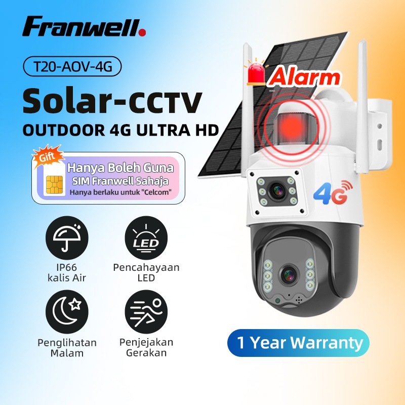 Franwell V380 T1/T20 12MP 4G sim Solar Outdoor CCTV Wireless Dual Lens ...