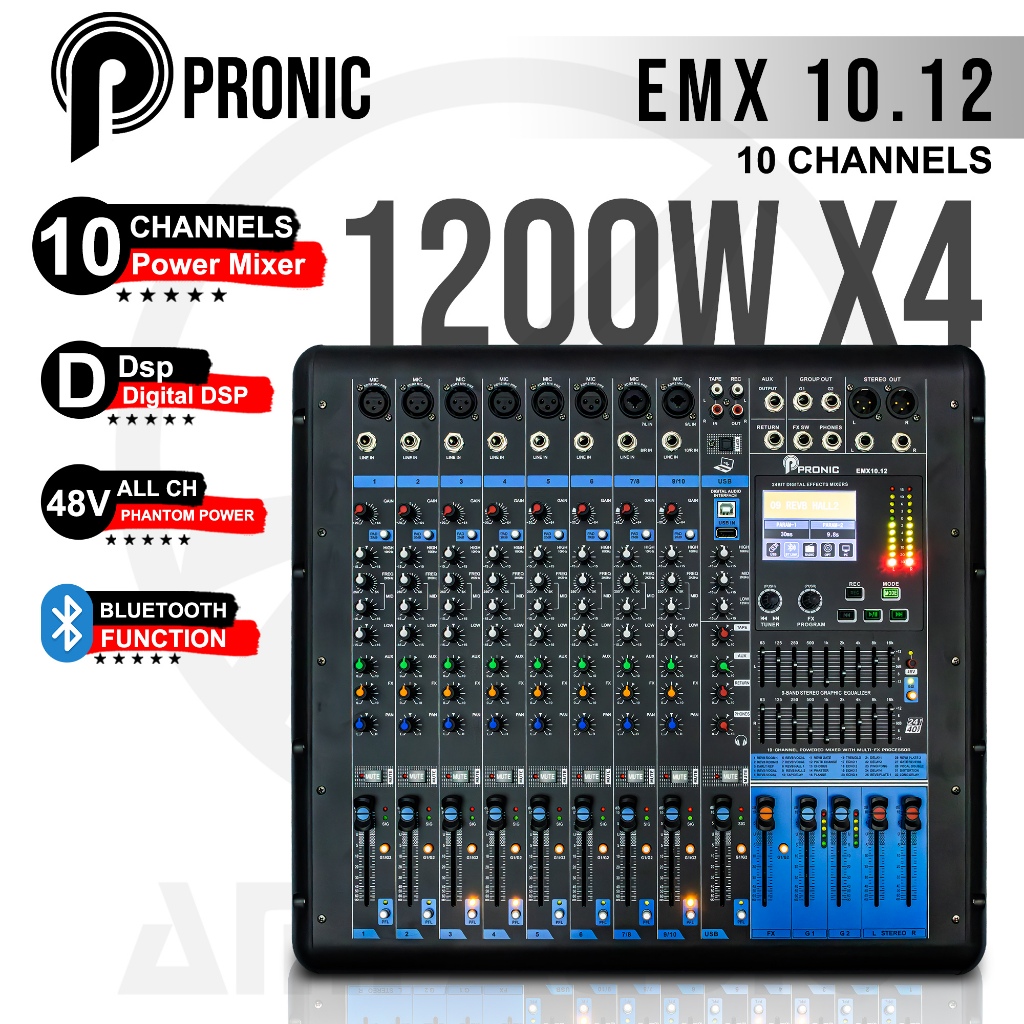 PRONIC 10 Channel Power Mixer 1200W x4 with Bluetooth & Subwoofer ...