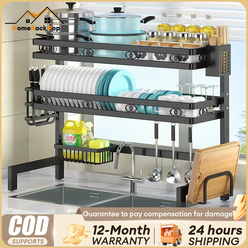 Dish Rack Kitchen Sink Dish Drainer Stainless Steel Rak Dapur Pinggan ...
