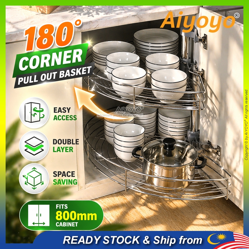 S/Steel Corner Basket Kitchen D-Tray Pull Out Basket Bakul Tarik Dapur ...