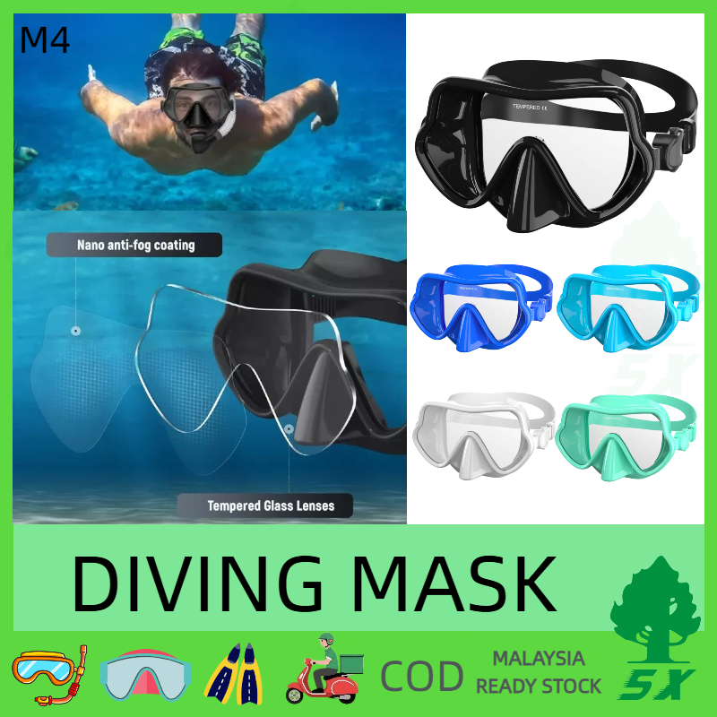 M4 Diving mask anti fog and leak proof panoramic tempered glass shatter ...