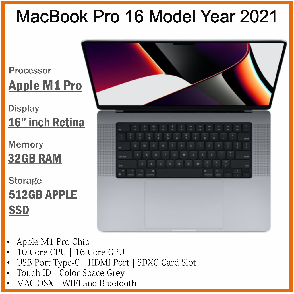(Refurnished) MBP 16.2 M1 Pro Chip 16GB RAM 512GB SSD YEAR MODEL 2021 ...