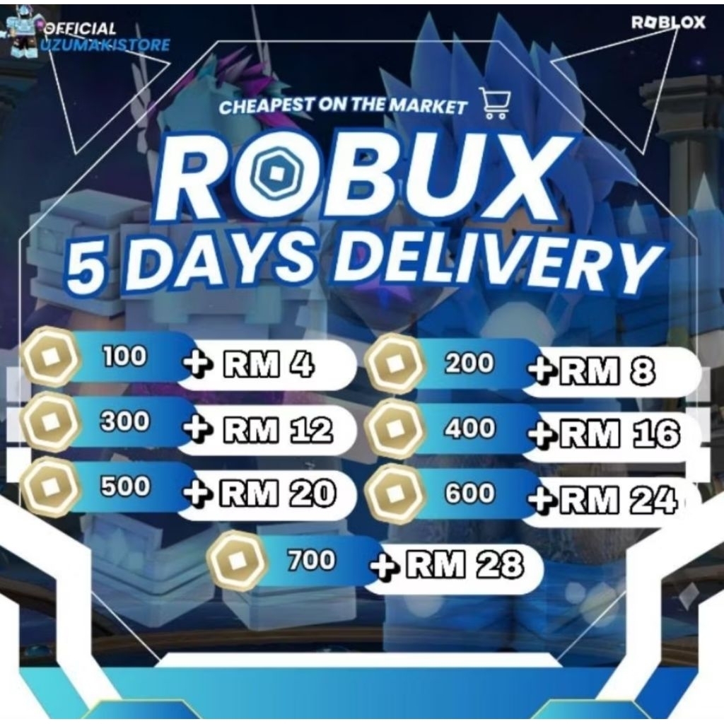 100 Robux Roblox Via Gamepass ( 5 days ) | Shopee Malaysia