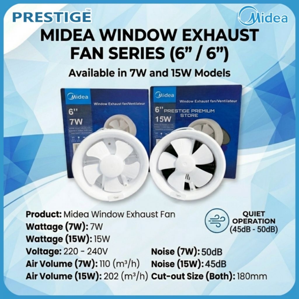 MIDEA 6'' 7W 15W GLASS/WINDOW MOUNTED EXHAUST FAN/EKZOS FAN | Shopee ...