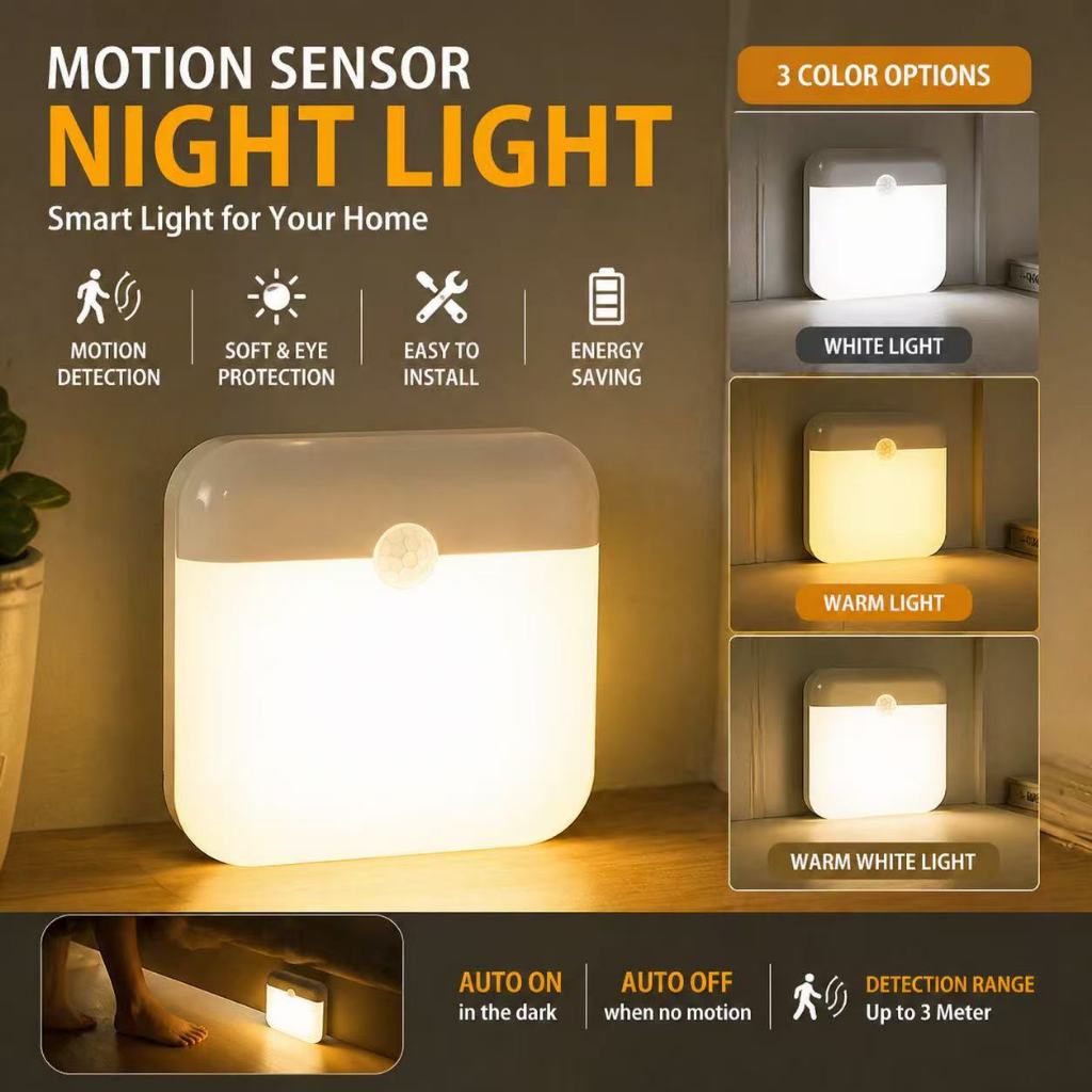 Motion Sensor Led Light Usb Charging Square Lamp for Bedroom Kitchen ...