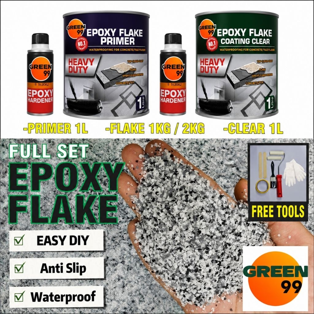 FULL SET GREEN 99 Flake Coating Epoxy Toilet Tile Floor Waterproof ...
