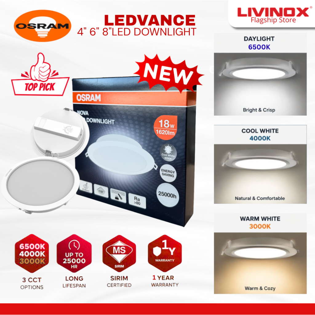 NEW OSRAM LEDVANCE LED Downlight 4” 6” 8” Ceiling Light 3000K 4000K 6500K Warm White Cool White Daylight Slim Panel