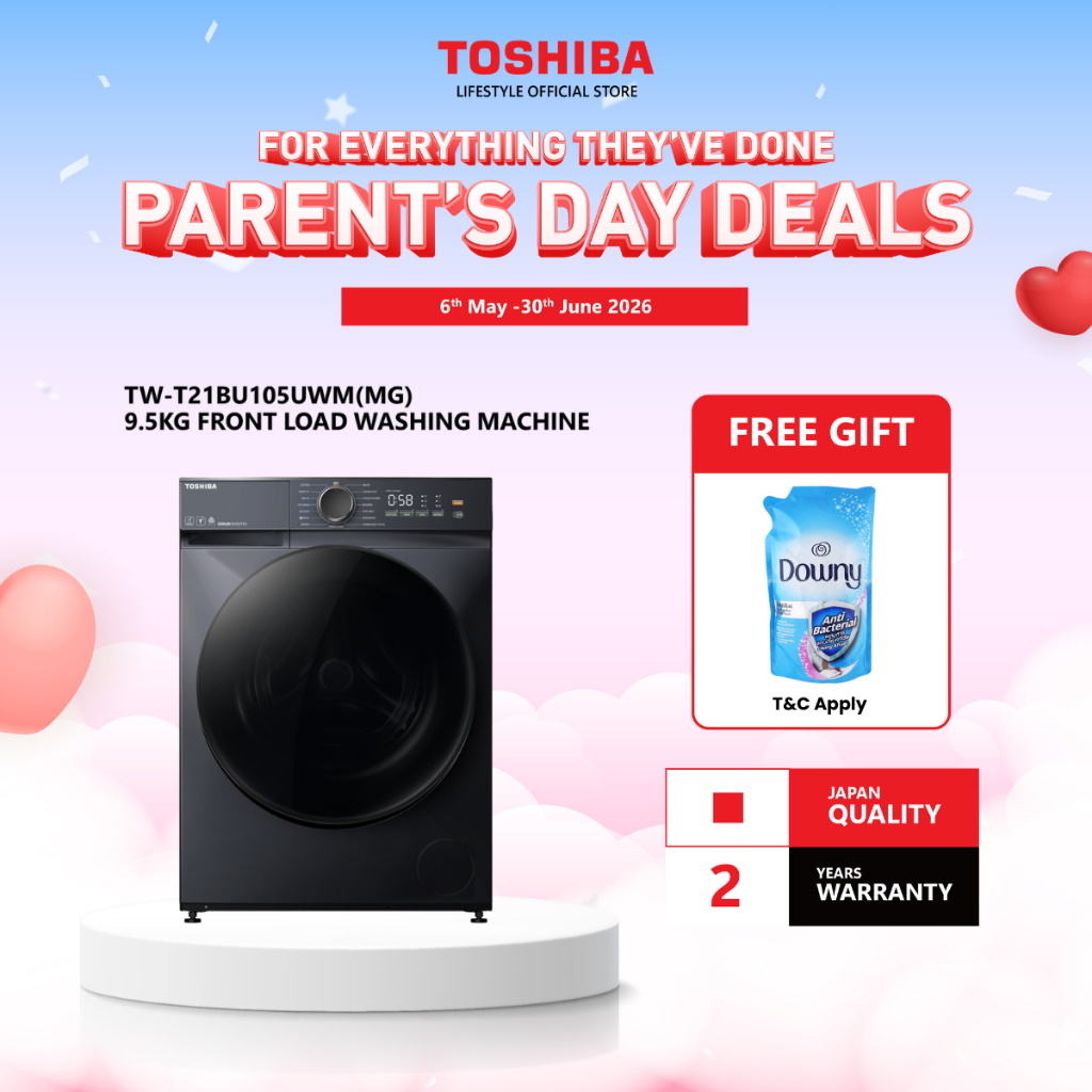 Toshiba TW-T21BU105UWM(MG) 9.5KG Front Load Washing Machine (Morandi Gray)/Mesin Basuh / 洗衣机