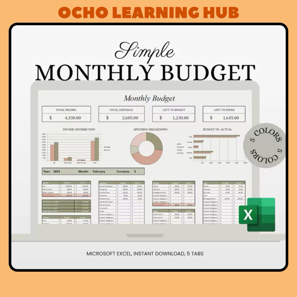 Excel Budget Template Monthly Finance Tracker | Personal Budget ...