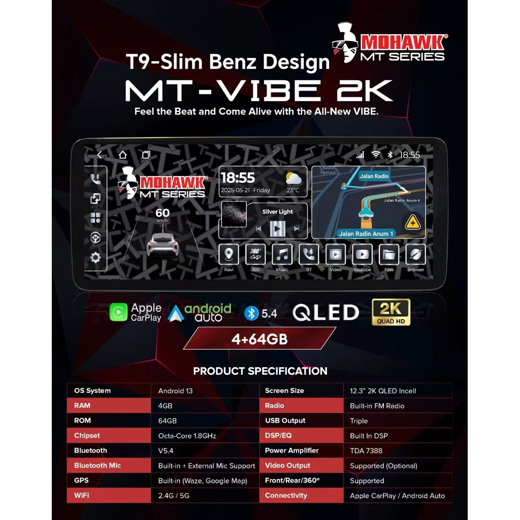 MOHAWK MT SERIES 12.3” VIBE PRO EDITION ANDROID PLAYER 4+64 2K (8 CORE ...