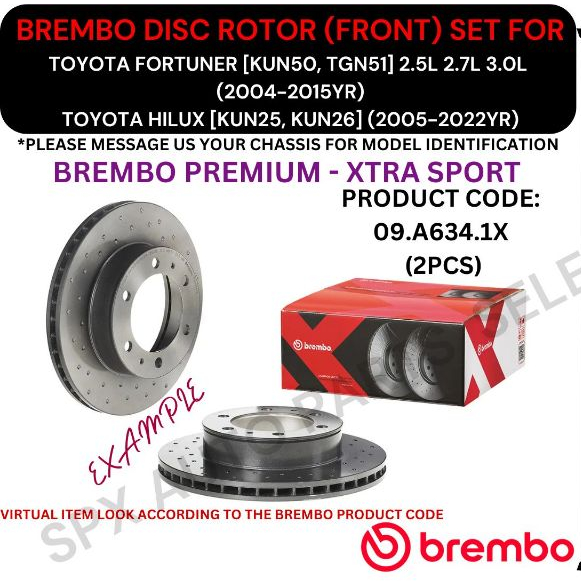 BREMBO GENUINE DISC BRAKE ROTOR (FRONT) FOR TOYOTA FORTUNER [KUN50 ...