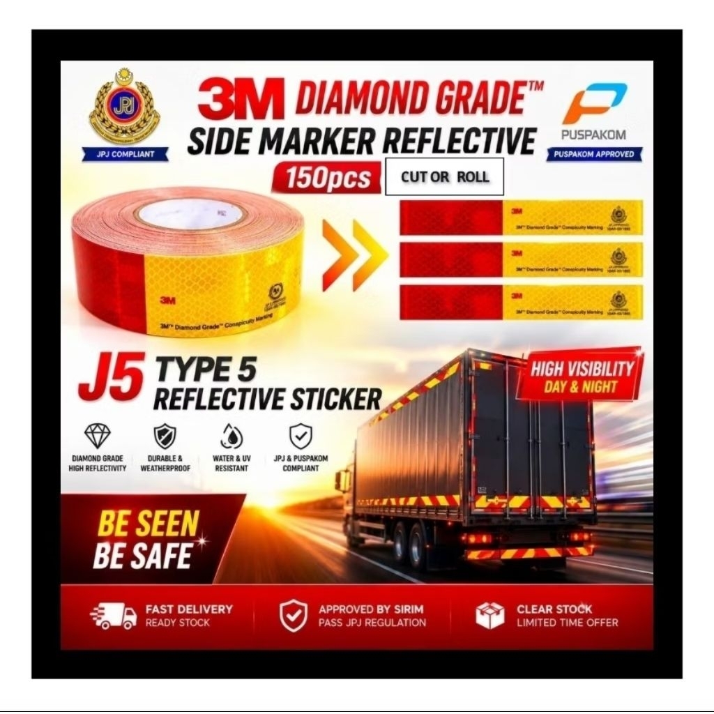 150pcs 3M Diamond Grade Reflector Type 5/J5 Side Marking With (Sirim A ...