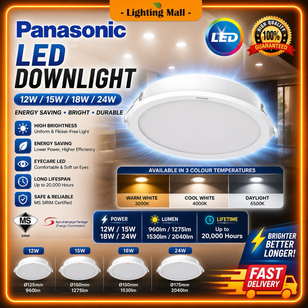 [New] Panasonic Led Downlight 12W / 15W / 18W / 24W (Cool Daylight ...