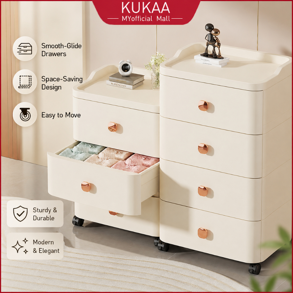 Kukaa L55cm Plastic Drawer Cabinet Multipurpose Bedside Side Drawer ...