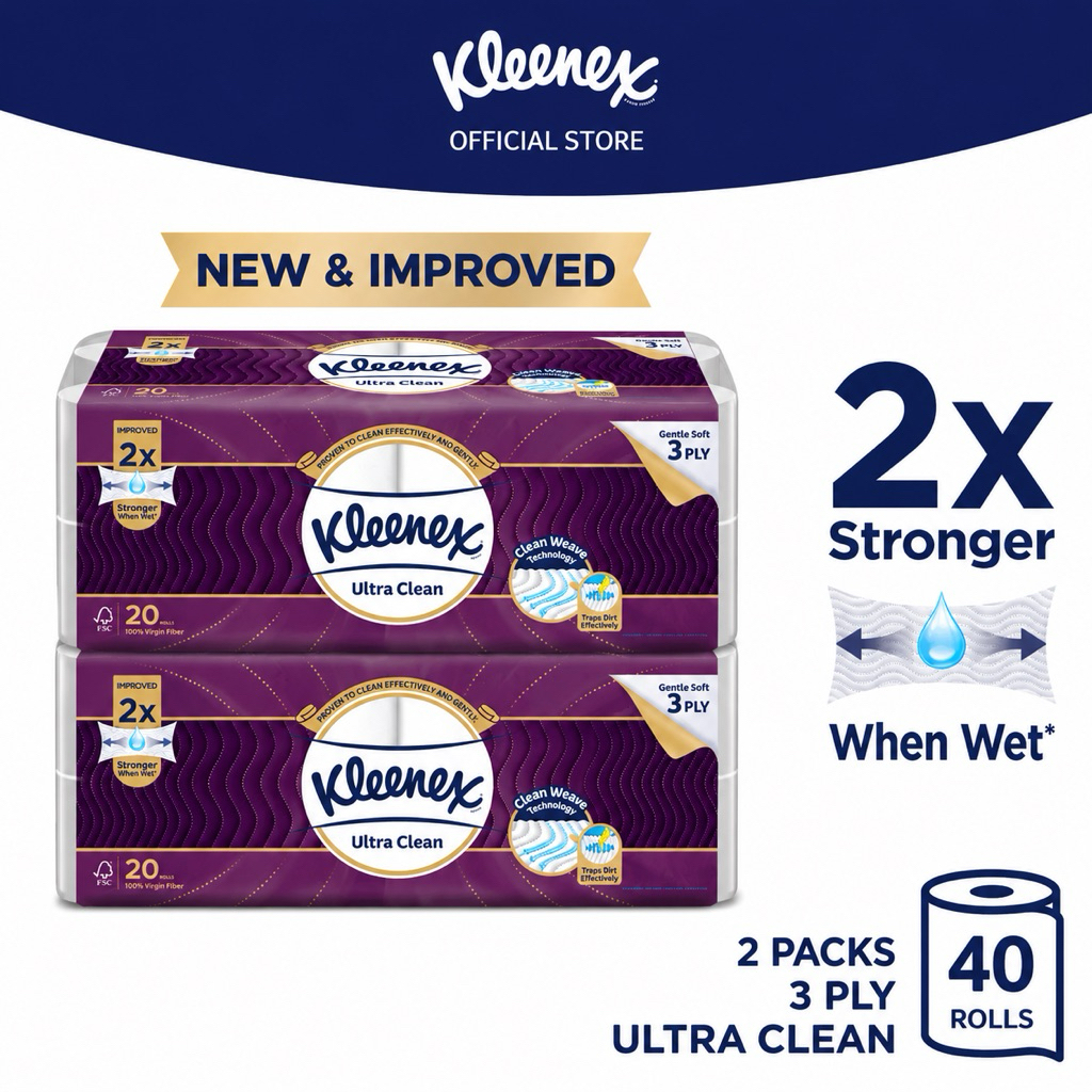 Kleenex Ultra Clean Toilet Tissue 3 Ply 40 Rolls (20 Rolls x 2 Packs ...