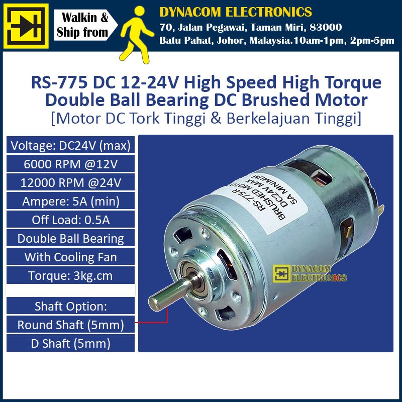 RS-775 Motor DC12V~24V Double Ball Bearing 775 High Speed Large Torque ...