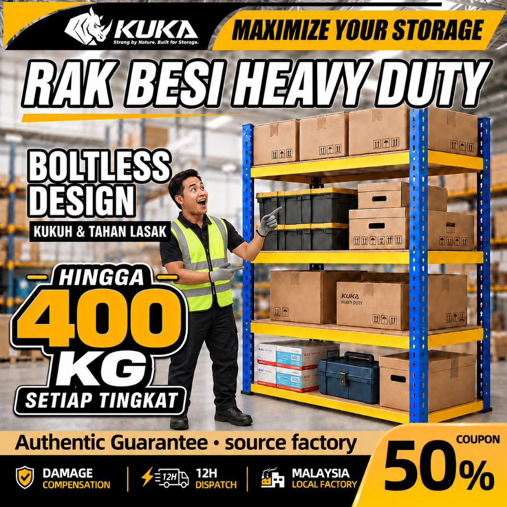 🦏 𝙆𝙐𝙆𝘼 Rak Besi Boltless Rack 4/5 Levels Adjustable Storage Rack Heavy ...