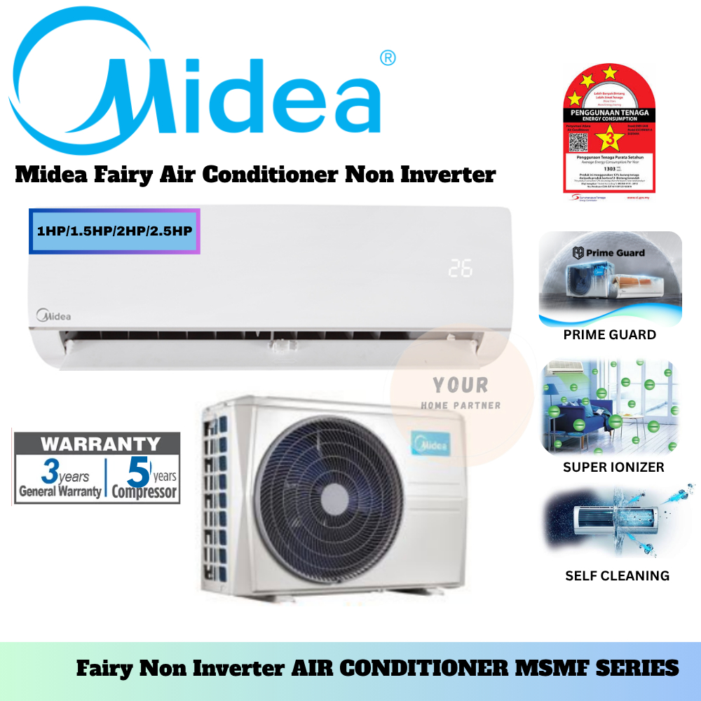 Midea R32 Non Inverter FAIRY SERIES Air Conditioner 1HP MSMF-10CRN8 / 1 ...