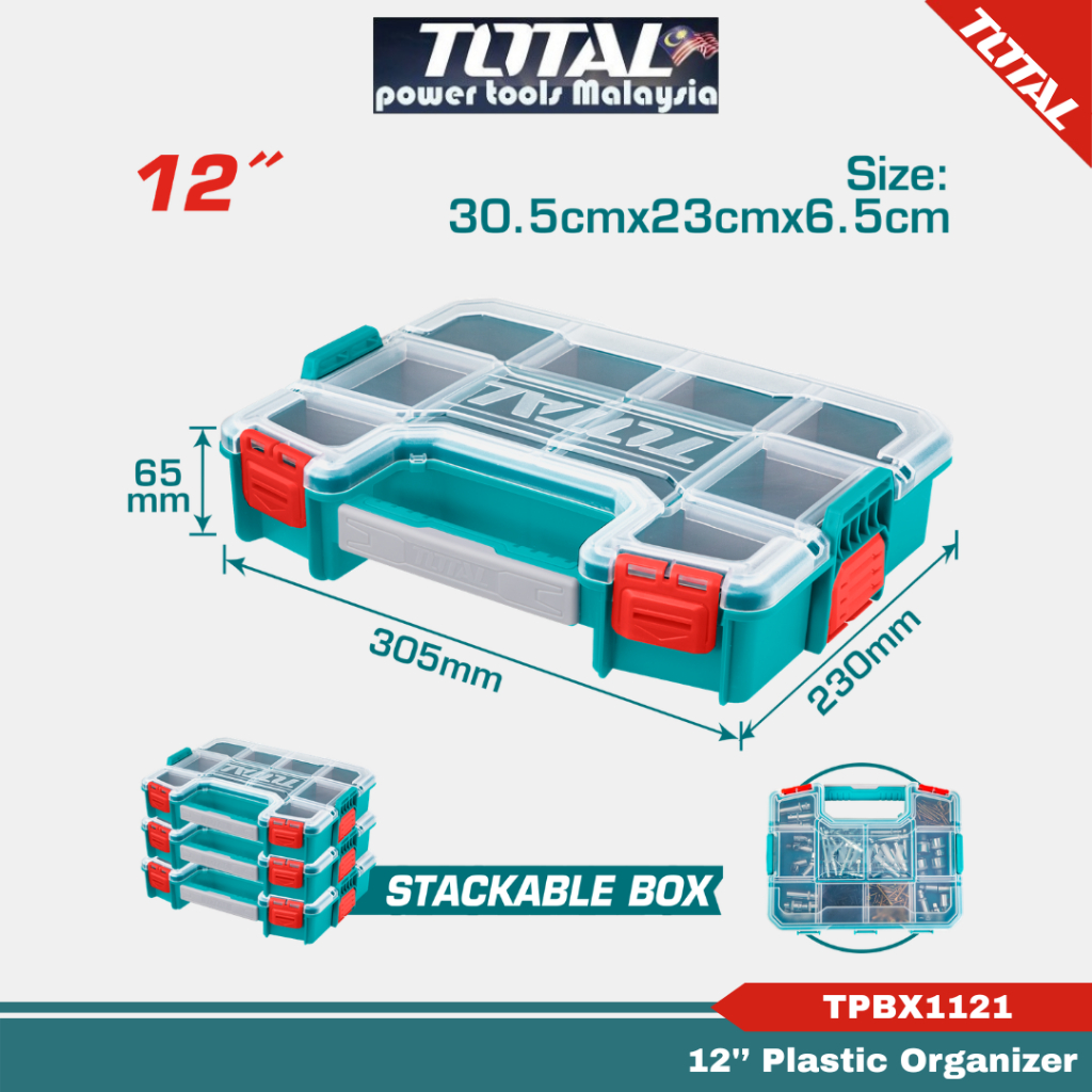 TOTAL Plastic Organizer with Stackable Design ( 12'' / 17'' / Removable ...