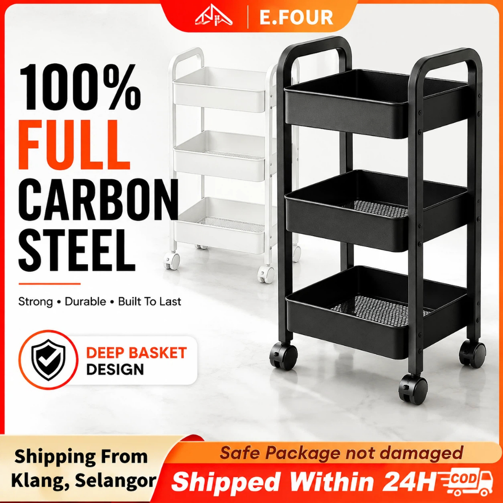 Carbon Steel Trolley Rack 3/4 Tier Rolling Storage Trolley Utility ...