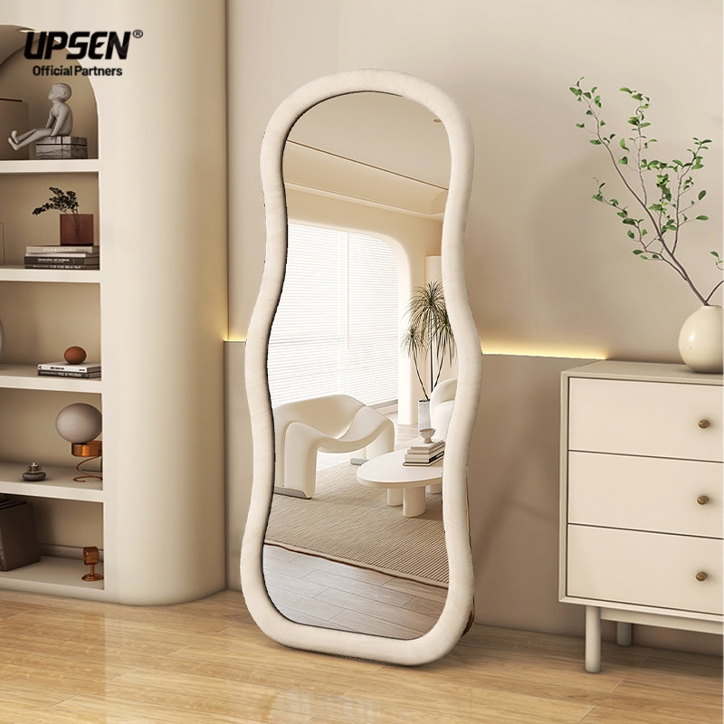 UPSEN Full Length Floor Mirror Wavy Velvet Explosion Proof Frame ...