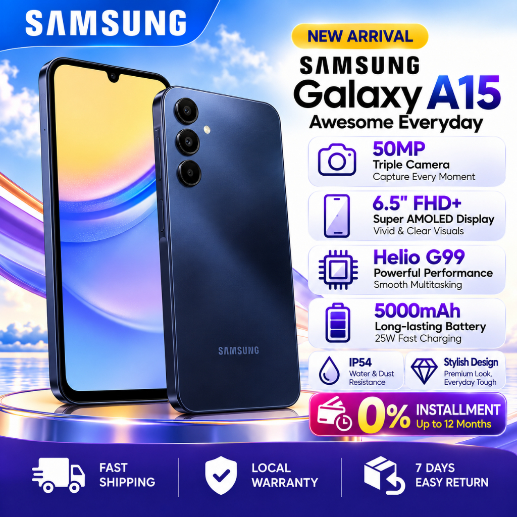 SAMSUNG GALAXY A15 5G SMARTPHONE 8GB RAM + 256GB ROM - READY STOCK - 6. ...