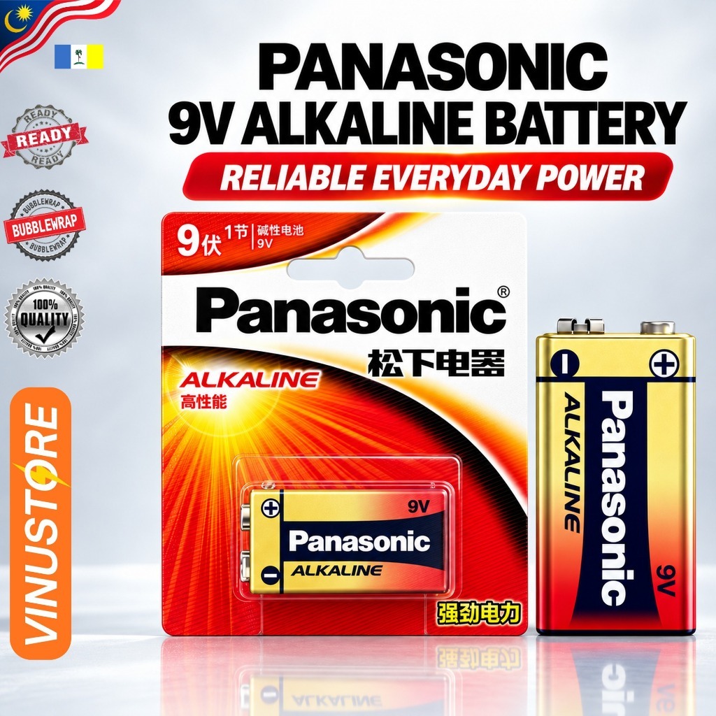 Panasonic 9V Alkaline Battery Long Lasting Power for Smoke Alarm ...