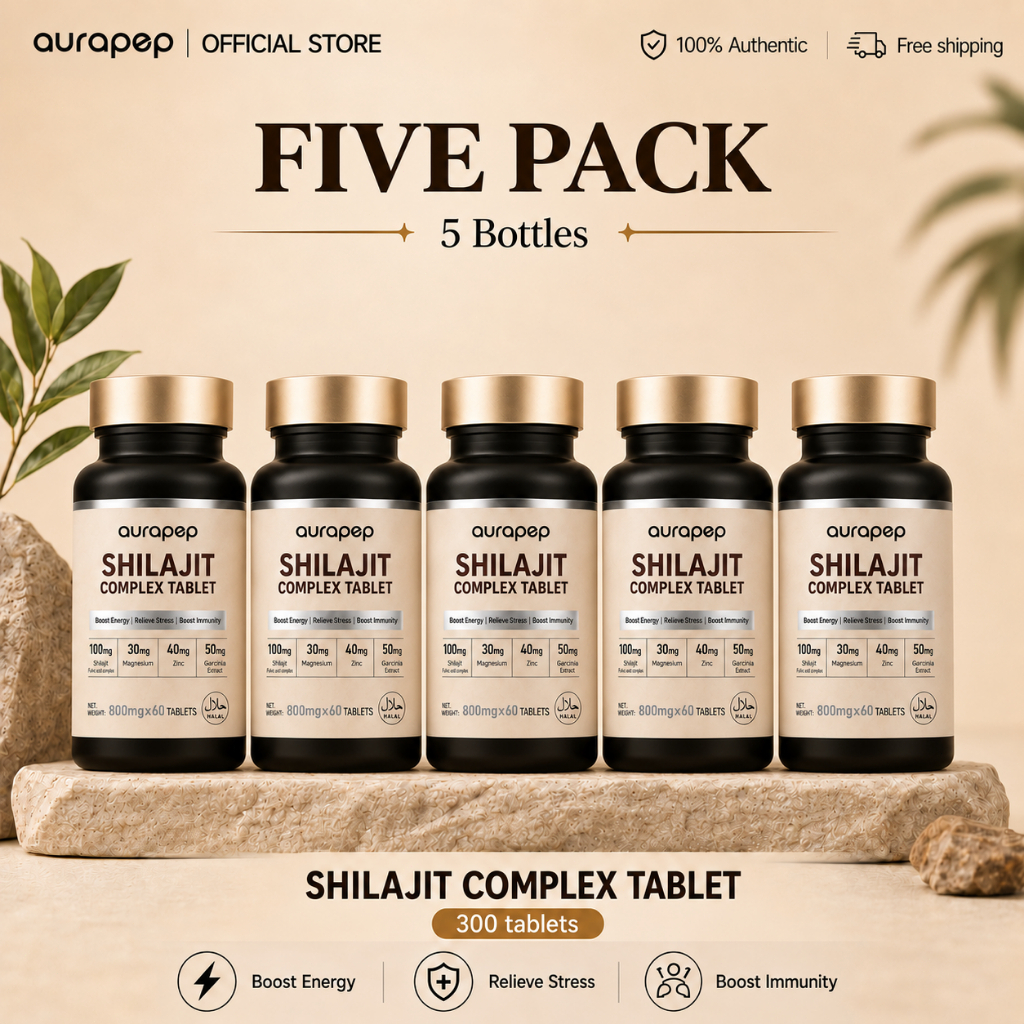 [5-pack]Aurapep Shilajit Complex Tablet | High Fulvic Acid + Ganoderma ...