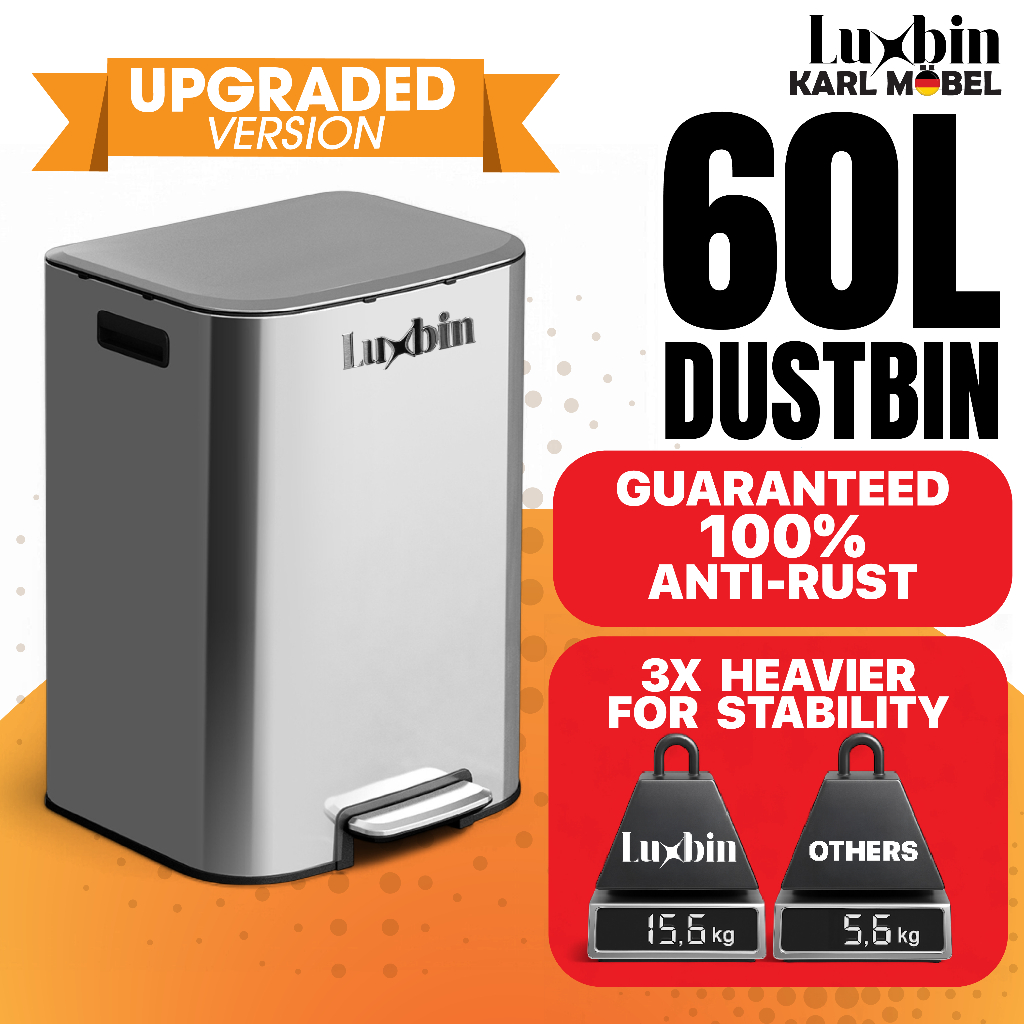 Luxbin™ Dustbin Kitchen Large 60L Tong Sampah Dapur Besar Bertutup 60 ...