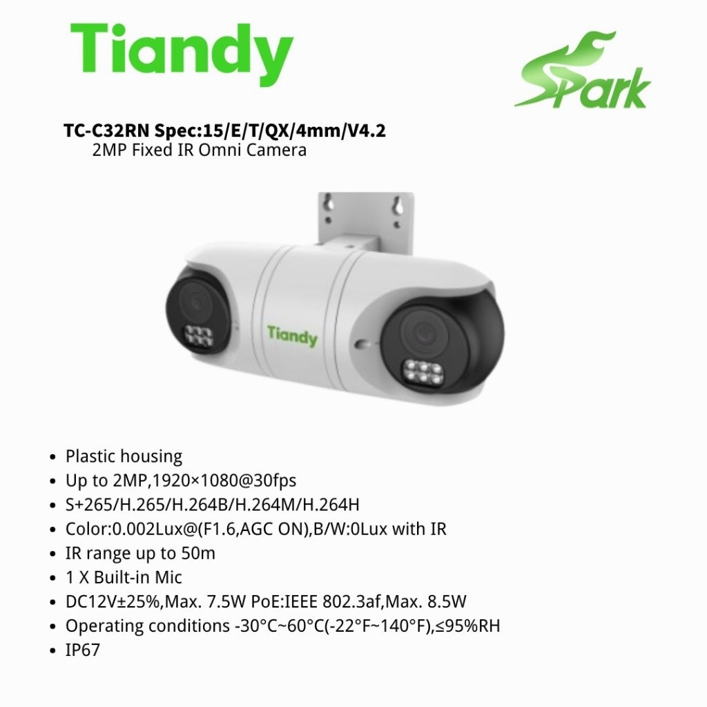 Tiandy 2mp Fixed IR Omni Camera (Spec:I5/E/Y/QX/4mm/V4.2)(TC-C32RN ...