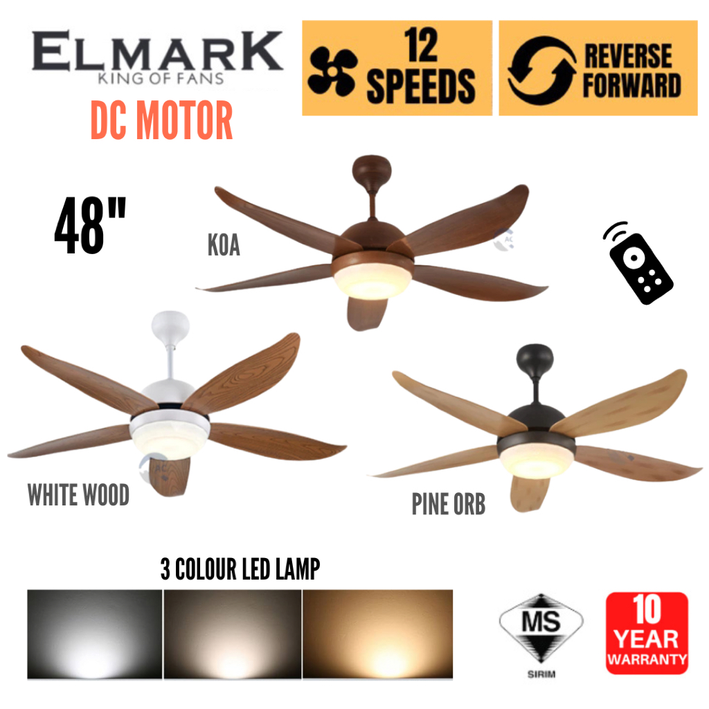 Elmark Rapid DC Kipas Siling Motor 5 Blade | Ceiling Fan 48’’ With ...