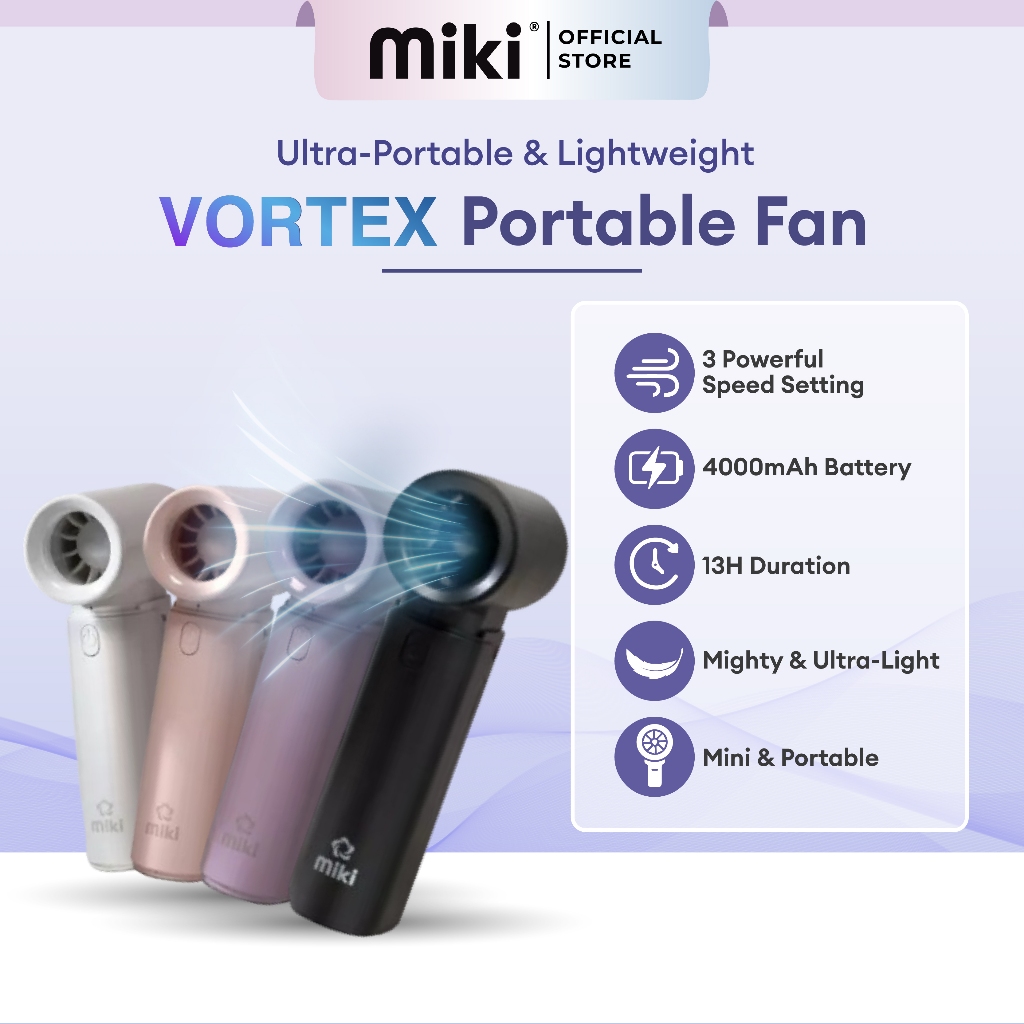 Miki Vortex Portable Fan – 4000mAh - Strong Wind - Ultra Lightweight ...