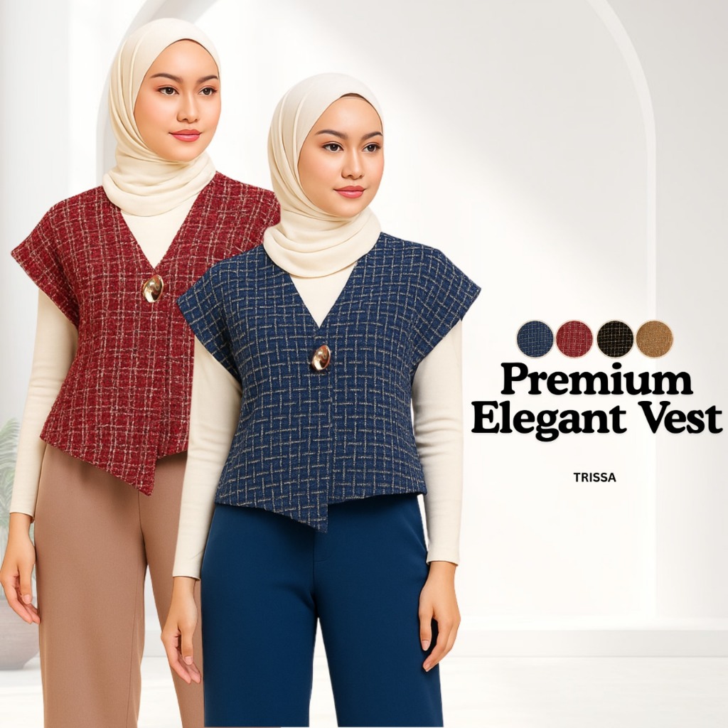 TRISSA : PREMIUM ELEGANT TWEED VEST WITH GOLD BUTTON #A4349 | Shopee ...
