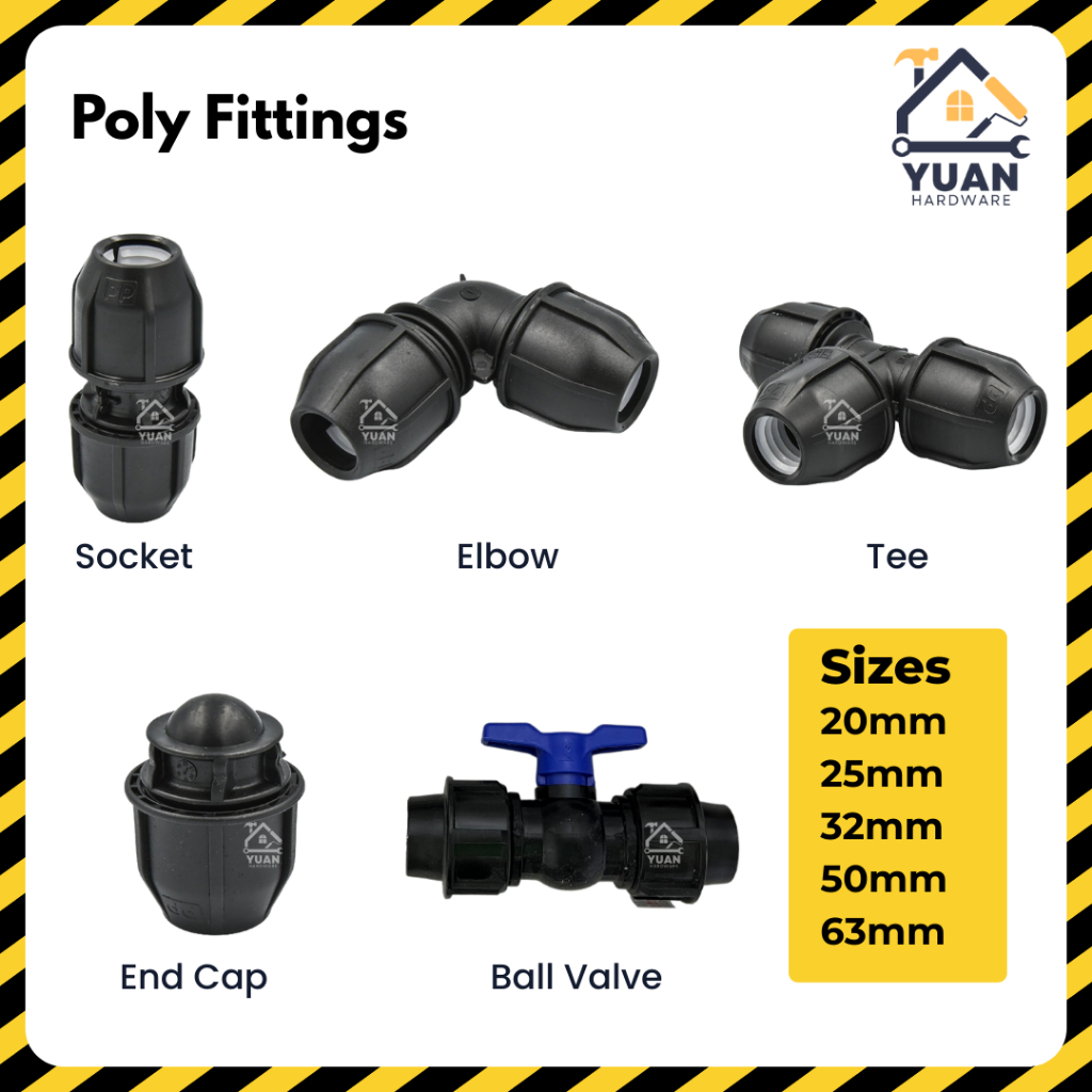 20mm, 25mm, 32mm Poly Fittings | Poly Socket, Elbow, Tee, End Cap ...