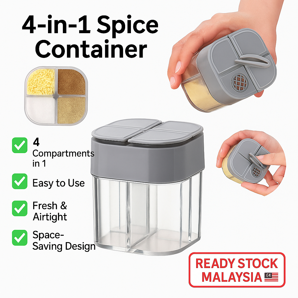 1pc 4 In 1 Condiment Spice Jar With Lid Sugar Salt Pepper Storage Box ...