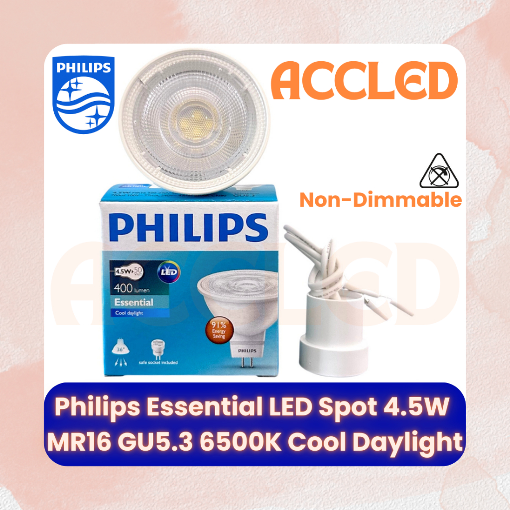 Philips Essential LED Spot MR16 / 4.5W / GU5.3 / 6500K Cool Daylight ...