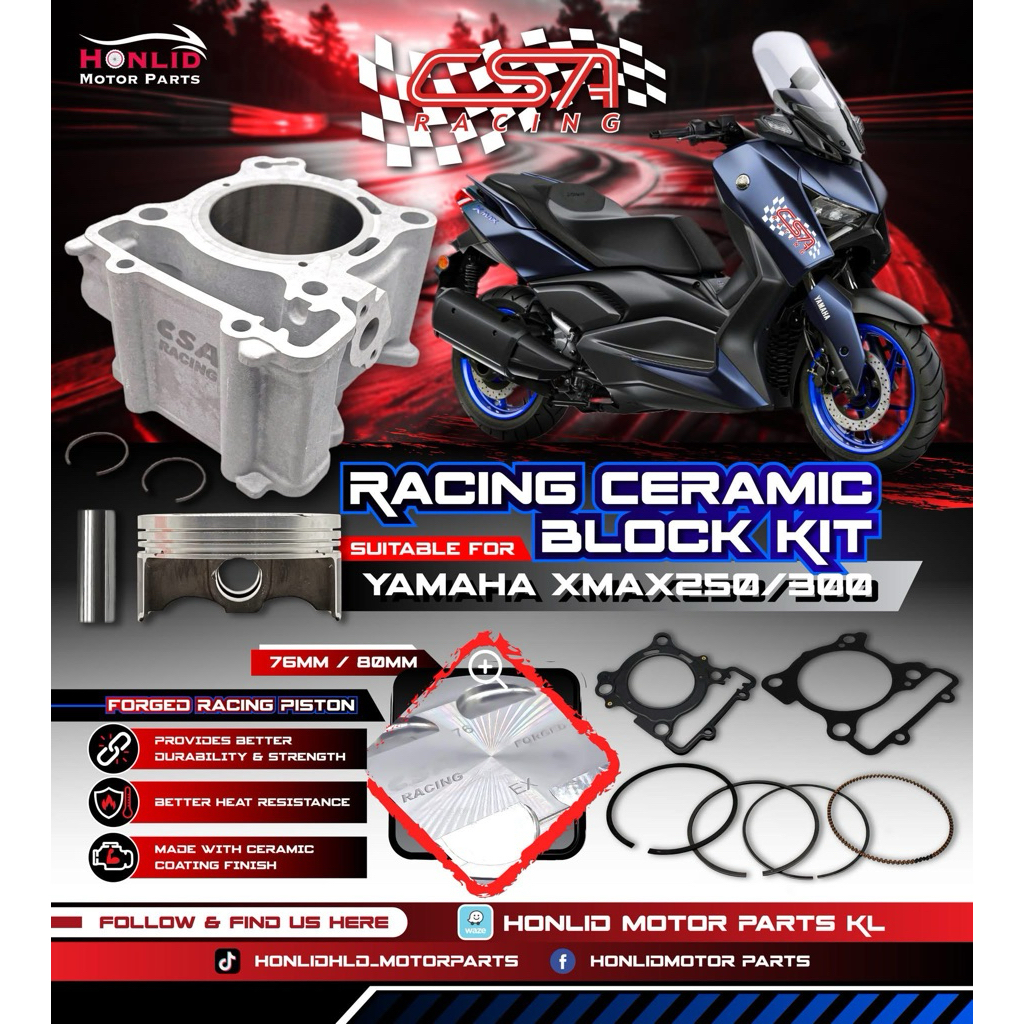 XMAX RACING BLOCK SET CERAMIC FORGED 76MM 78MM 80MM CSA XMAX250 XMAX300 ...