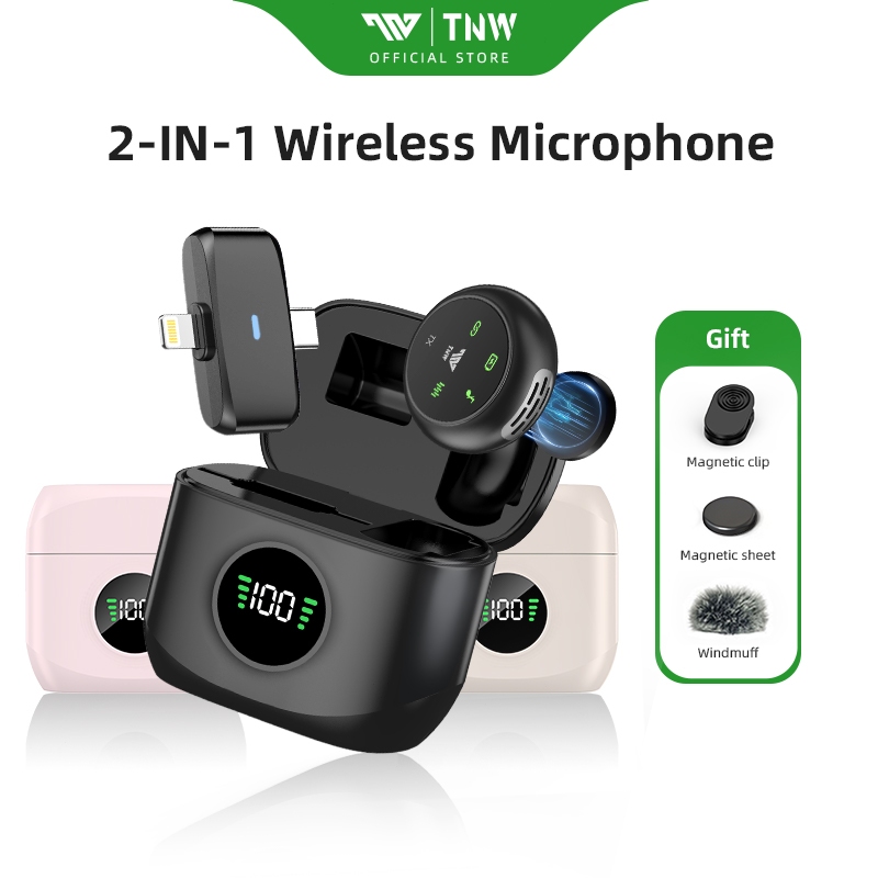 TNW A36 Wireless Microphone with Noise Cancelling 2-in-1 Magnetic ...