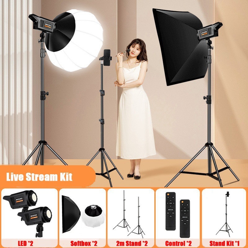 Cellphone Live Stream Kit Studio Softbox Lighting with Photography LED ...