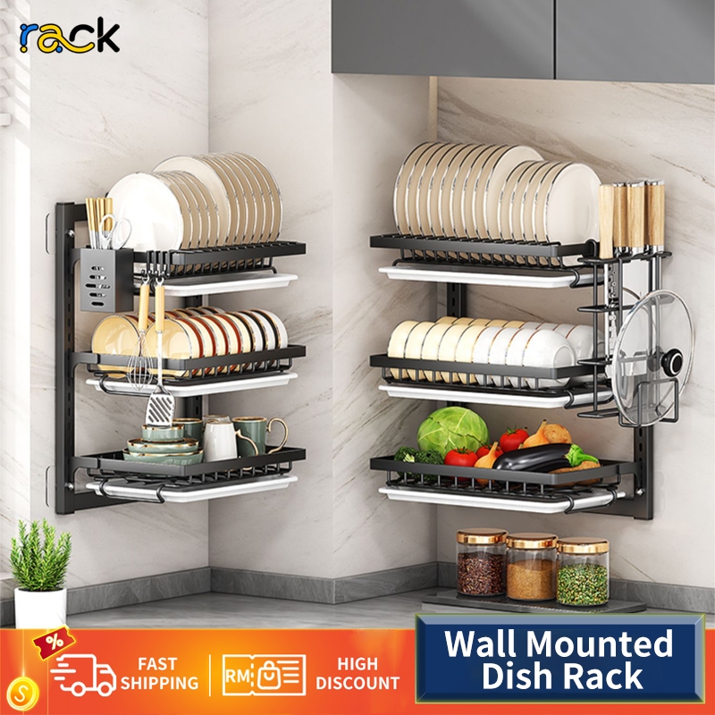Wall Mounted Dish Rack 304 Stainless Steel Dish Drainer Rack Multi ...