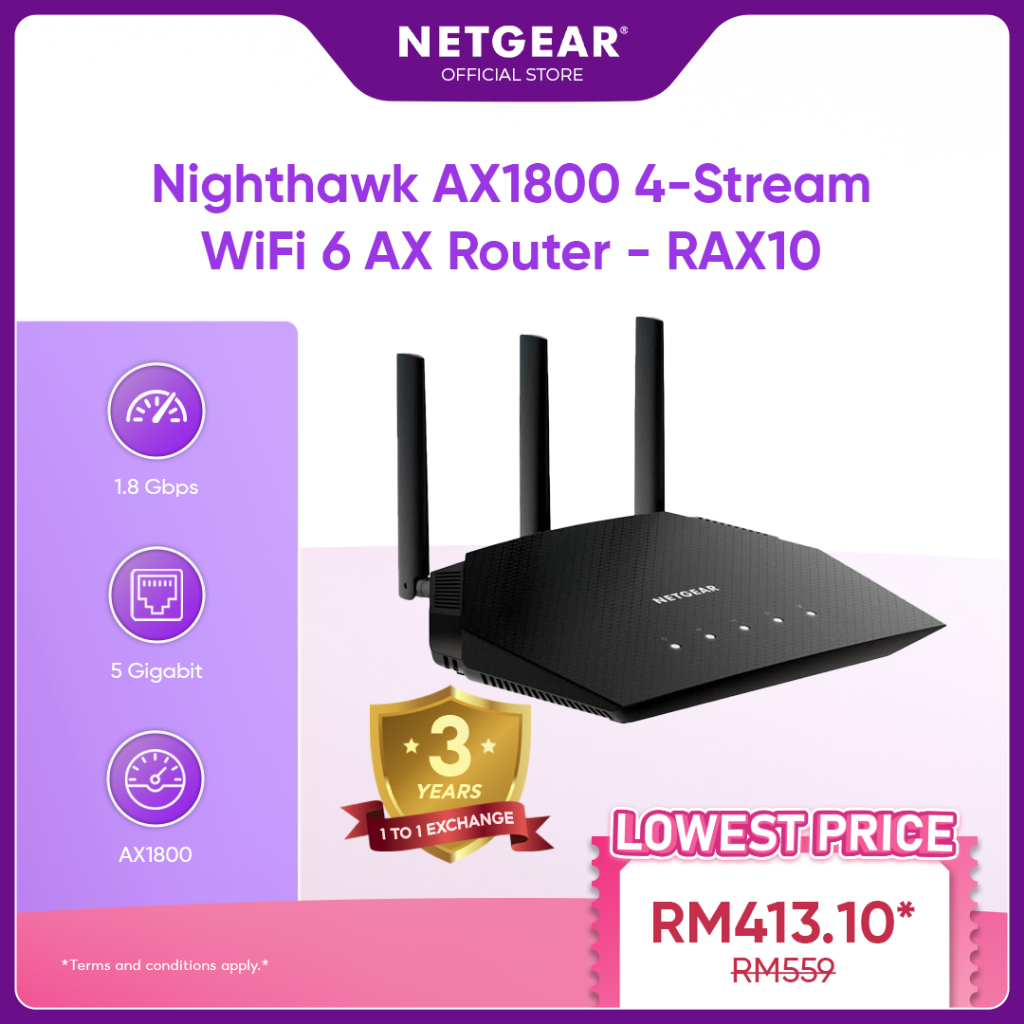 NETGEAR 4-Stream AX1800 WiFi 6 Router (RAX20)-(RAX10-100EUS) | Shopee ...