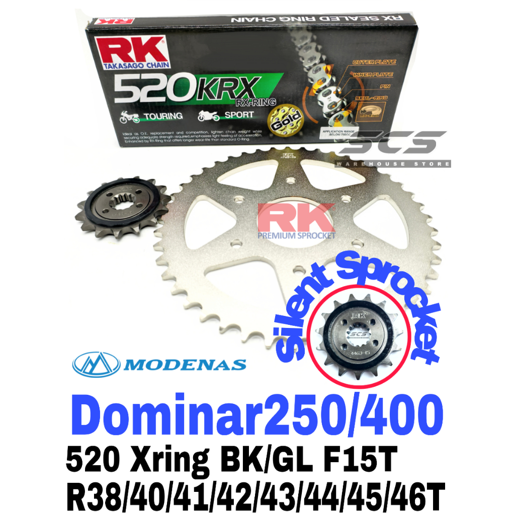 RK Sprocket Set Modenas Dominar 250 400 520 KRX X-Ring Rivet Gold Chain ...