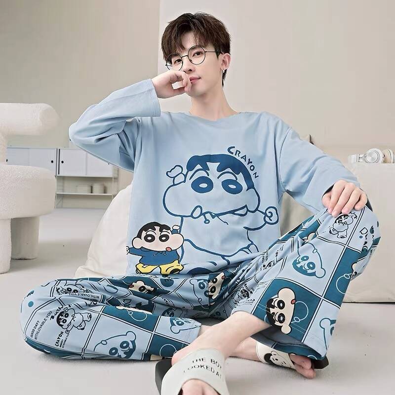MPSY Men Pyjamas Boy PLUS Size L-4XL (Up to 115kg) Milk Silk Long Sleeve  Pajamas (Shirt+Pants) Baju Tidur Sleepwear