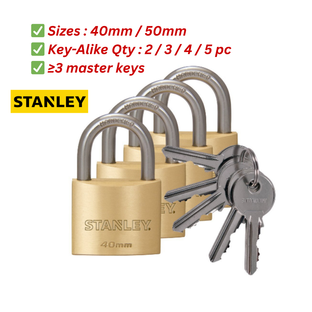 [Padlock - STANLEY] Key-Alike Brass Padlock | 40mm/50mm | 2pcs/3pcs ...