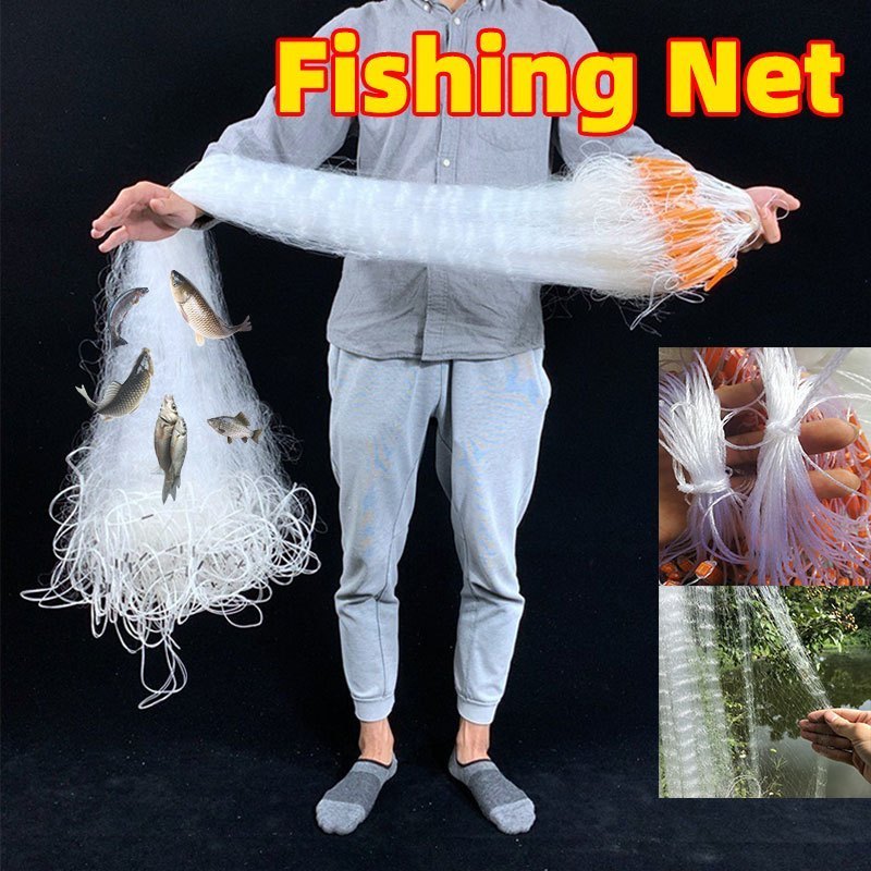 Fish Net Three Layers Floating Net Sticky Net Fishing 25M-90M Lambat ...