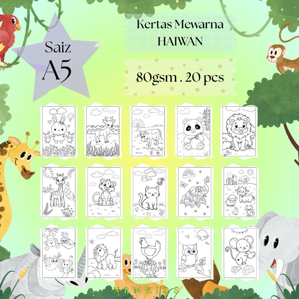Kertas Mewarna Kanak-Kanak Tema Haiwan Animal colouring for latihan ...