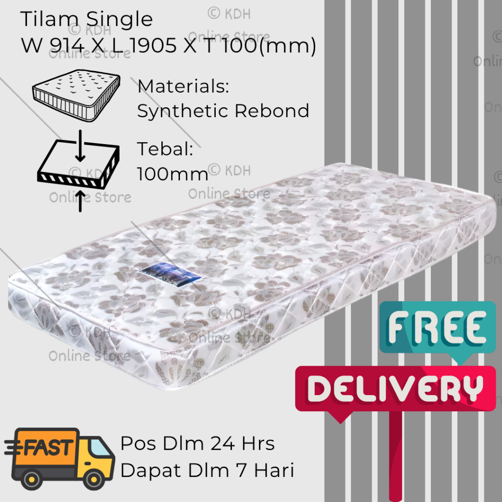 Tilam Single Size Rebond Foam Tebal 100mm Kain Damask Premium | Tilam ...