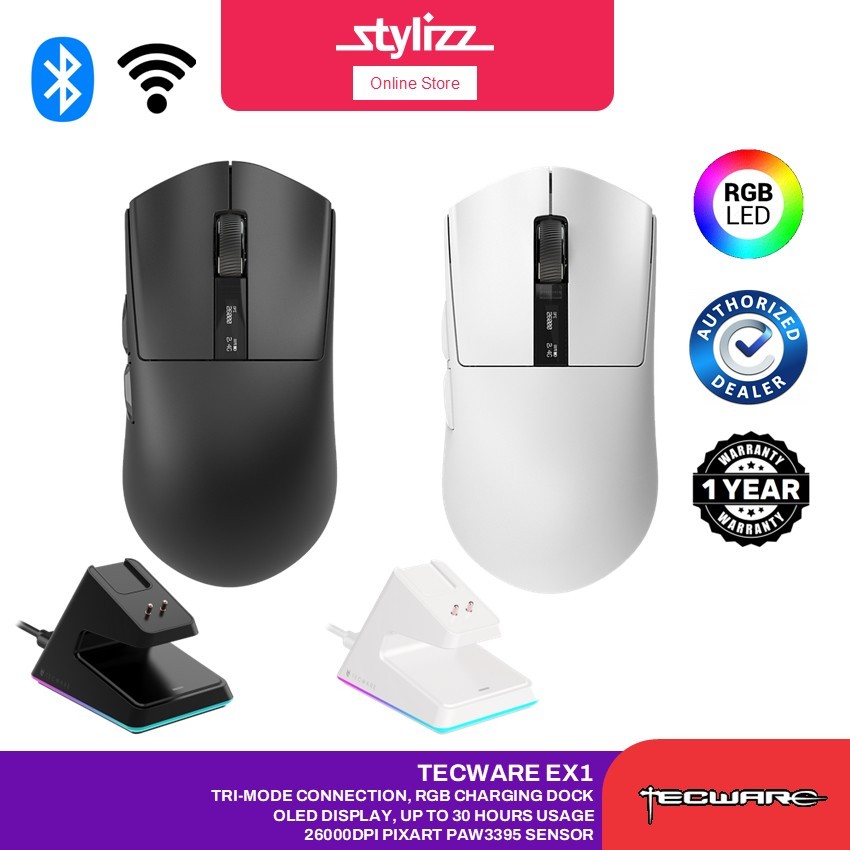 TECWARE EX1 LIGHTWEIGHT WIRELESS GAMING MOUSE WITH OLED DISPLAY ...